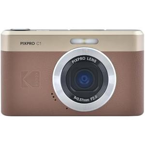 KODAK PIXPRO C1 Friendly Zoom Digital Camera - 13MP Compact Point and Shoot with 2.8” 180° Tilt LCD Flip Screen, Retro Vintage Design with 4X Zoom and 1080P Full HD Video for Travel, Vlogging, Brown