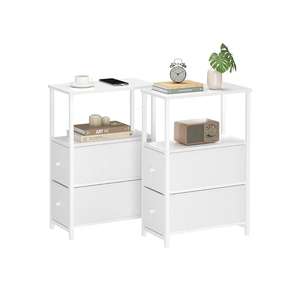 TUTOTAK Small Narrow End Table, Set of 2, Side Table, Nightstand with 2 Cloth Drawers, Couch Table, for Living Room, Bedroom, Bedside, White TB01BW054