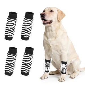 PETAXCELL Dog Leg Warmers, Soft Dog Elbow Protector Sleeve Joint Protection Striped Winter Warm Knitted Pet Leg Sock, (Black White, XL, 4Pcs), Intended for Small/Medium/Large Puppies Cats