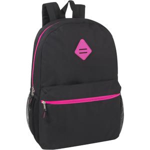 Large School Backpacks with Mesh Side Pockets  Classic 19 Inch Solid Color Backpacks for Kids, Men, Women, Travel (Black & Pink)