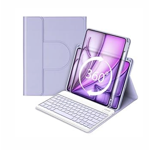 BETTDOW Keyboard Case for iPad Air 13 inch M3 2025/ M2 2024, iPad Pro 12.9 inch 6th/ 5th/ 4th/ 3rd Gen, 360 Rotating Case and Magnetic Detachable Keyboard with Pencil Holder, Portrait/ Landscape Modes-Purple