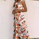 AlvaQ Women's 2025 Summer Sleeveless Floral Print Maxi Dress Strap Square Neck Beach Sun Dress (XL)