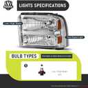 Headlights W/Bulbs for 2005 2006 2007 Ford F250 F350 F450 F550 Super Duty Halogen Headlamp Replacement Driver & Passenger Side