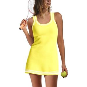 Nirovien Womens Tennis Dress with Shorts Sleeveless Athletic Romper Dress Knit Active Dresses Workout Outfits, XS, Bright Yellow