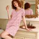 Nightgowns for Women Short Sleeve Button down Sleep Shirts Henley Sleepwear Soft Sleep Dress with Pockets (Pink, M)