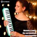 Eavnbaek 32 Keys Melodica Instrument, Soprano Melodica Air Piano Keyboard Pianica with 2 Soft Long Tubes, 2 Short Mouthpieces and Carrying Bag (Green)
