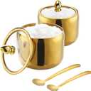 IBWell 10oz Sugar Bowl with Clear Lid and Spoon 2 Pack Gold Coffee Bar Containers for Kitchen Stainless Canister for Seasoning