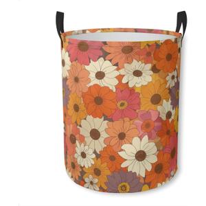 Laundry Basket Boho 60s 70s Retro Floral Collapsible Laundry Hamper with Handles Clothes Storage Bin for Household Bedroom Bathroom College Dorms