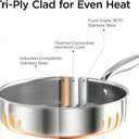 COOKER KING 3.6-Quart Hybrid Stainless Steel Saut Pan with Lid, 10" Tri-Ply Clad Deep Frying Pan, Non-Stick & Non-Toxic Skillet for Egg, Cake, Seafood, Induction Compatible, Oven & Dishwasher Safe