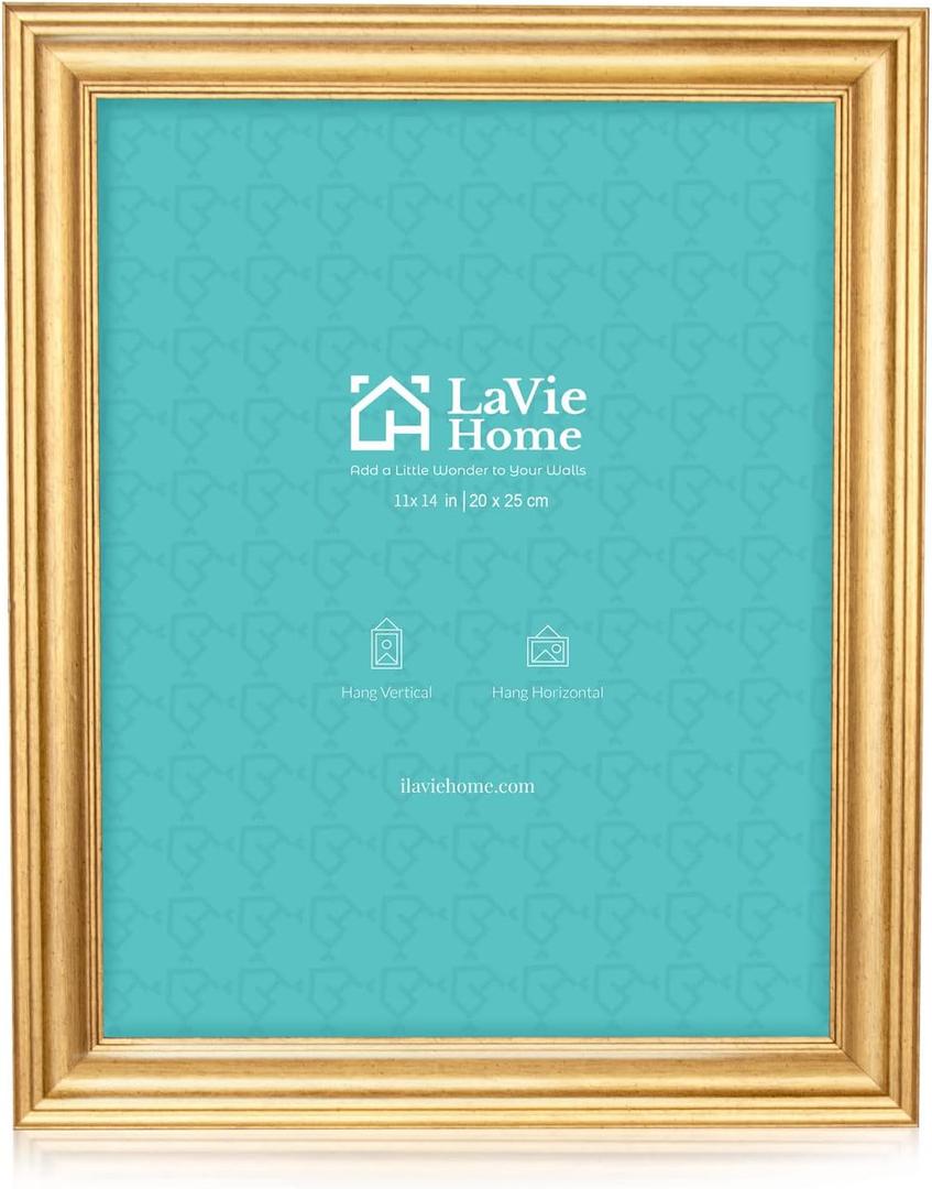 LaVie Home 11x14 Picture Frames (1 Pack, Gold) Photo Frame with Plexiglass for Wall Mount Display