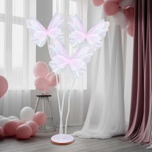 Havawish 5.2ft Giant Butterfly Decoration Huge Artificial Gauze Butterfly with Standing Base for Wedding Church Party Birthday Home Garden Backdrop Decorations(Pink,3 Pcs)