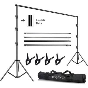 HYJ-INC 10 x 10Ft Photo Video Studio Heavy Duty Adjustable Muslin Backdrop Stand Background Support System Kit for Photography with Carrying Bag4 Pcs Spring Clamps