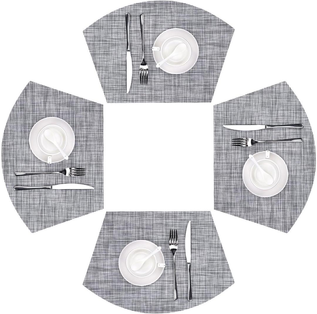SHACOS Wedge Placemats Set of 4 Small Round Table Placemats Woven Vinyl Place Mats Non Slip Round Table Mats Wipe Clean, Gray White