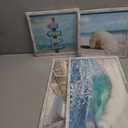 Ocean Wall Art Wooden Framed: Beach Artwork Coastal Prints Set of 4 Seascape Wall Decor for Living Room Overall 36"W x 24"H