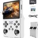 FVBADE[30000 in 1 R40S PRO Handheld Game Console 3.5 inch IPS Screen Mini Retro Console 3800mAh Portable Pocket Arcade 45+ Mainstream Emulator 256G TF Card Transparent.(White)