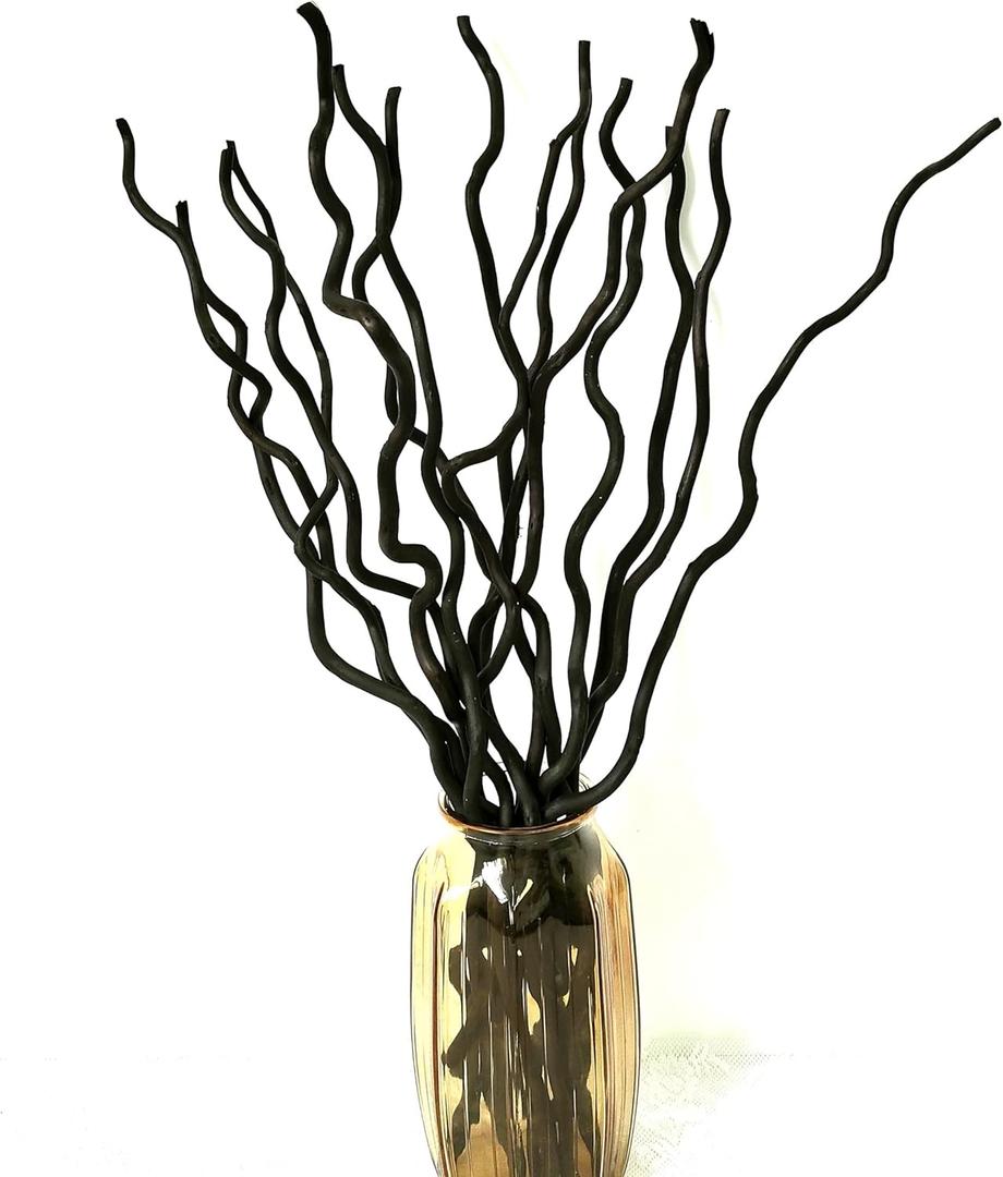 Dried Curly Willow Branches, 21-23 Inch Natural Dried Branch Twigs Decorative Wood Sticks for DIY Crafts, Vases Wedding Home Dcor, Elegant Black