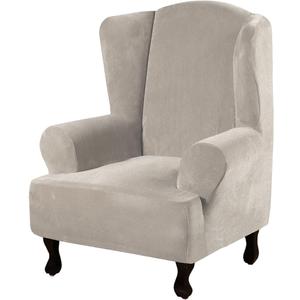 H.VERSAILTEX Wingback Chair Covers Velvet Plush Wing Chair Slipcover 1 Piece High Stretch Wing Back Chair Slipcovers Sofa Cover Furniture Cover with Elastic Bottom, French Oak