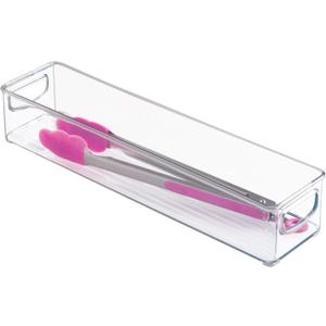 IDesign BPA-Free Plastic Pantry and Kitchen Storage, Freezer and Fridge Organizer Bin with Easy Grip Handles  16" x 4" x 3", Clear