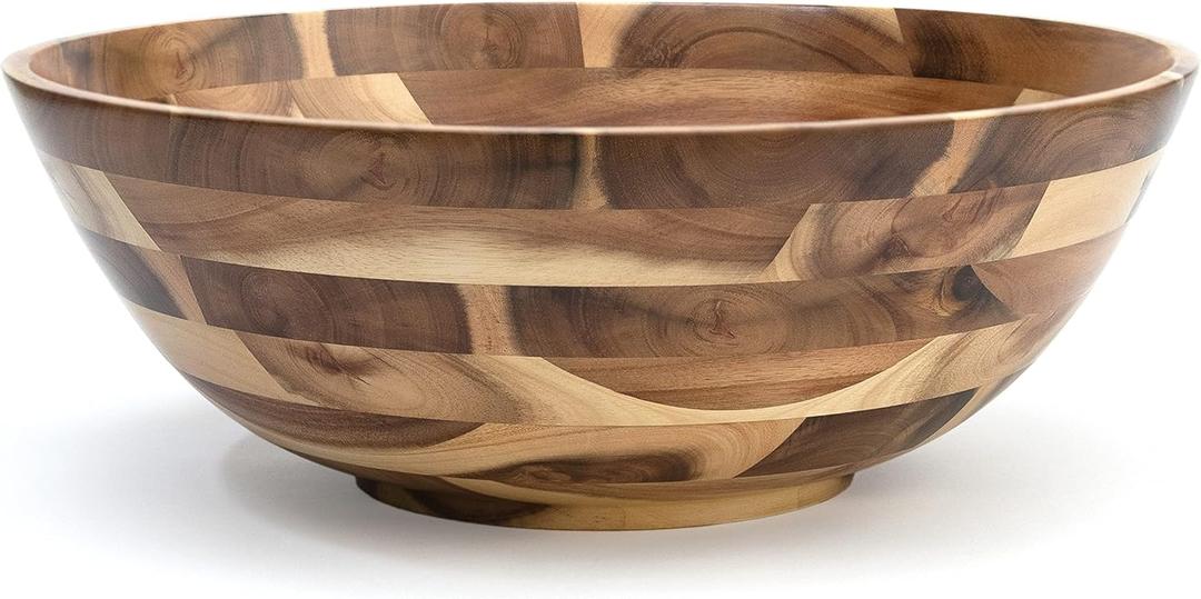 Lipper International Acacia Footed Round Flared Serving Bowl for Fruits or Salads, Large, 13.75" Diameter x 5" Height, Single Bowl