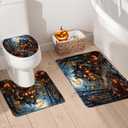 MEHOFOND Halloween Shower Curtain Sets 4Pcs with Shower Curtain,Non-Slip Rugs,Toilet Lid Cover, Bath Mat and 12 Hooks Castle Moon Night Scary Evil Pumpkin Halloween Bathroom Decor Set