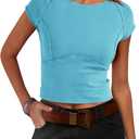 SENSERISE Womens Crop Tops Cap Sleeve Fitted Shirts Casual Baby Tees Y2k Clothes Summer Outfits (Blue, M)