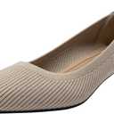 Youngshow Women's Pumps Kitten Heels Pointed Toe Knit Slip On Comfortable Casual Formal Dress Shoes (7.5, Beige)
