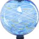 VCUTEKA Solar Gazing Ball, Glass Gazing Balls Sphere with Solar Light for Garden Lawn Outdoor Ornament Yard Decorative, Blue Swirl, 10"