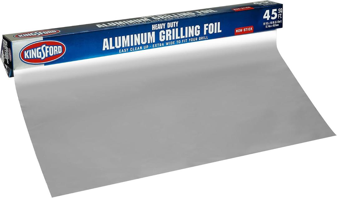 Kingsford Heavy Duty Non-Stick Grilling Aluminum Foil Roll for Grilling, Baking, Steaming, Roasting, Outdoor Cooking, Wrapping Leftovers, and Lining Grill Grates or Pans, 45 Sq Ft, 45 Square Feet