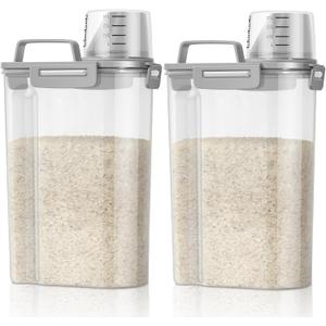 TBMax Rice Container 2 Pack 5 Lbs, Small Pet Dog Cat Food Container Dispenser, Kitchen Cereal Storage Container with Cup, Perfect for Daily Use, Travel, and Portion Control (Ash Grey&Ash Grey)