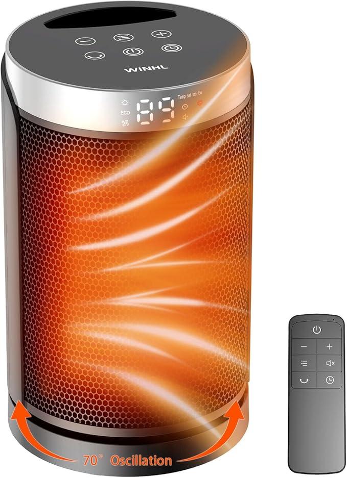 Space Heater, WINHL Small Portable Electric Heaters for Indoor Use with Thermostat and Remote  1500W PTC, 120 V, Ceramic Fast Safety Heat for Office Bedroom Home