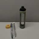 32 oz Glass Water Bottles - 1 Liter Motivational Tumbler With Time Marker - Borosilicate Glass With Silicone Sleeve and 2 Lids, Handle Spout & Bamboo Straw Lid (Olive)