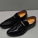 BULMEGIRY Mens Oxford Dress Shoes Faux Patent Leather Wedding Shoes Classic Lace-up Formal Tuxedo Derby Shoes Black (6.5)