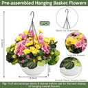 Set of 2 Artificial Flowers with Hanging Baskets, Pre-Assembled Silk Fake Flower Large Look Real UV Resistant for Outdoor Indoor Balcony Garden Porch Yard Home Decor, Yellow Pink