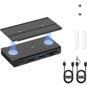 EJAY 5-in-1 Magnetic USB 3.0 Hub with SD/TF Card Reader, 5Gbps USB Data Hub for Desk, Magnetic Hub for PC Case, Powered USB 3.0 Hub Desk Mount for MacBook, PC, 3-Way Mounting, Black
