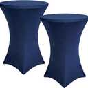 Cocktail Table Cover, 2 Pack Spandex Fitted Cocktail Tablecloths, Stretch Round High Top Table Cloths for Bar Wedding Party Banquet, Navy, 30"-32" Diameter x 40"-43" Height