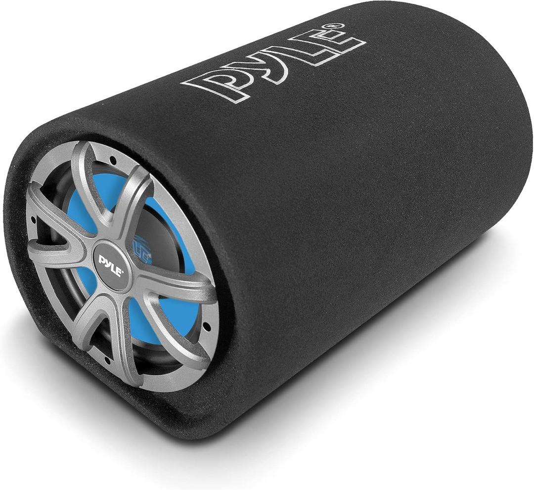 Pyle 8-Inch Carpeted Subwoofer Tube Speaker - 400 Watt High Powered Car Audio Sound Component Speaker Enclosure System w/ 2 Aluminum Voice Coil, 4 Ohm, 30Hz-700kHz Frequency - Pyle PLTB8,Black