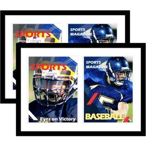 2 Pack 14x20 Double Sports Magazine Frame Display Two 8.5 x 11.25 or 8.25 x 11 Magazines with 2 Sizes Mat, or 14x20 Photos without Mat, Magazine Display Frame with Plexiglass for Wall Hanging, Black