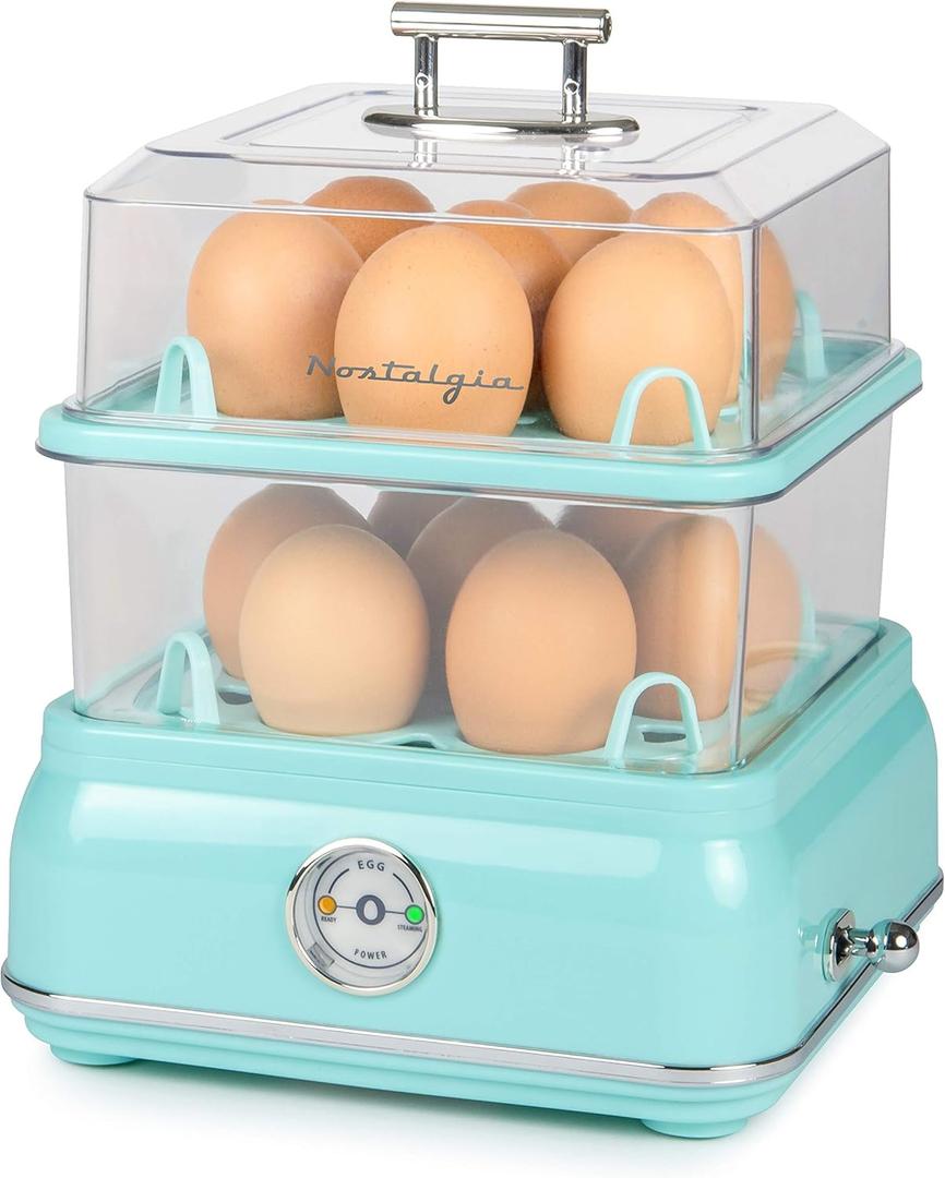 Nostalgia CLEC14AQ Retro Premium 14 Capacity Electric Large Hard-Boiled Egg Cooker, Poached, Scrambled, Omelets, Whites, Sandwiches, for Keto & Low-Carb Diets, Aqua (14-Egg)