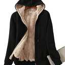 Yeokou Women's Casual Full Zip Up Sherpa Lined Hoodie Sweatshirt Jacket Coat (X-Large, Black001)