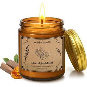 Scented Candles, 16oz Large Jar Soy Wax Candle  Amber & Sandalwood with Premium Plant Wax Blend for Consistent Burn, Aromatherapy Candle for Home Scented, Relaxation and Gift for Women/Men