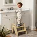 HOMEKOL Toddler Kids Step Stool: Wooden 2 Step Stool for Bathroom Sink Kitchen Potting Training, Foldable with Side Handles, 300 lbs Capacity, Non-Slip A-Frame, Natural Wood Color