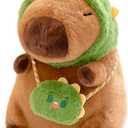 Ditucu Capybara Plush with Dinosaur Hat & Mini Bag 9.8 inch Cute Dino Capibara Stuffed Animal Soft Plushies Toys Gifts for Kids Adults Brown