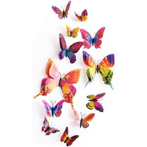 Mixed of 12PCS 3D Pink Butterfly Wall Stickers Decor Art Decorations¡­ (Rainbow Color)