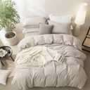 BDEAR 3 Pieces Cream Grey Duvet Cover Set Super King Plus Size 120'' L x 120'' W, 100% Washed Cotton Duver Cover with Zipper Closure Plus 2 Pillowcases, Linen Feel, Oeko TEX Standard Certificated