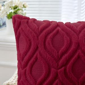 MIULEE Christmas Wine Red Throw Pillow Covers 18x18 Inch, Soft Winter Plush Faux Wool Couch Pillow Covers Set of 2 Decorative Farmhouse Boho Throw Pillows for Sofa Living Room Bed