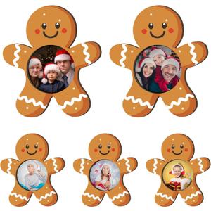 Chunful 5 Pack Christmas Gingerbread Picture Frame for Table Top 5.9 Inch 3.9 Inch Wood Picture Display Ornaments Decorative Wooden Christmas Frame Gift for Xmas Holiday Winter Home Tabletop