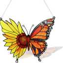 Butterfly Suncatcher Stained Glass, Butterfly Window Hanging Suncatcher Ornament, Insect Suncatcher for Grandma/Mom/Women (Sunflower Monarch)