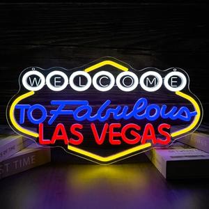 Welcome to Las-Vegas Neon Sign Vintage Casino Neon Light Dimmable LED Vegas Themed Gifts Game Room Wall Decor, Retro Vegas Party Decoration for Bar, Bedroom, Man Cave(18 * 9.9inch)