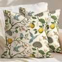 Corduroy Throw Pillow Covers 18x18 - Set of 2 Decorative Spring Pillow Covers with Zipper Farmhouse Decor Vintage Throw Pillowcases for Couch Sofa Living Room Home Bedroom, Lemon Bird