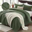 SunStyle Home Olive Green King Quilt Bedding Set, Lightweight Comforter Bedspread Blanket King Size Quilt, Luxury Quilted Stitching Coverlet with 2 Pillow Shams Leaf Embroidered Pattern All Seasons